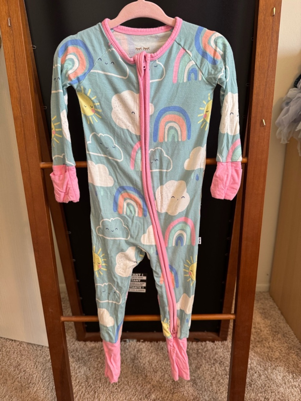 Little Sleepies Sunny Skies Footed One-Piece with Pink Trim 6-12 Month